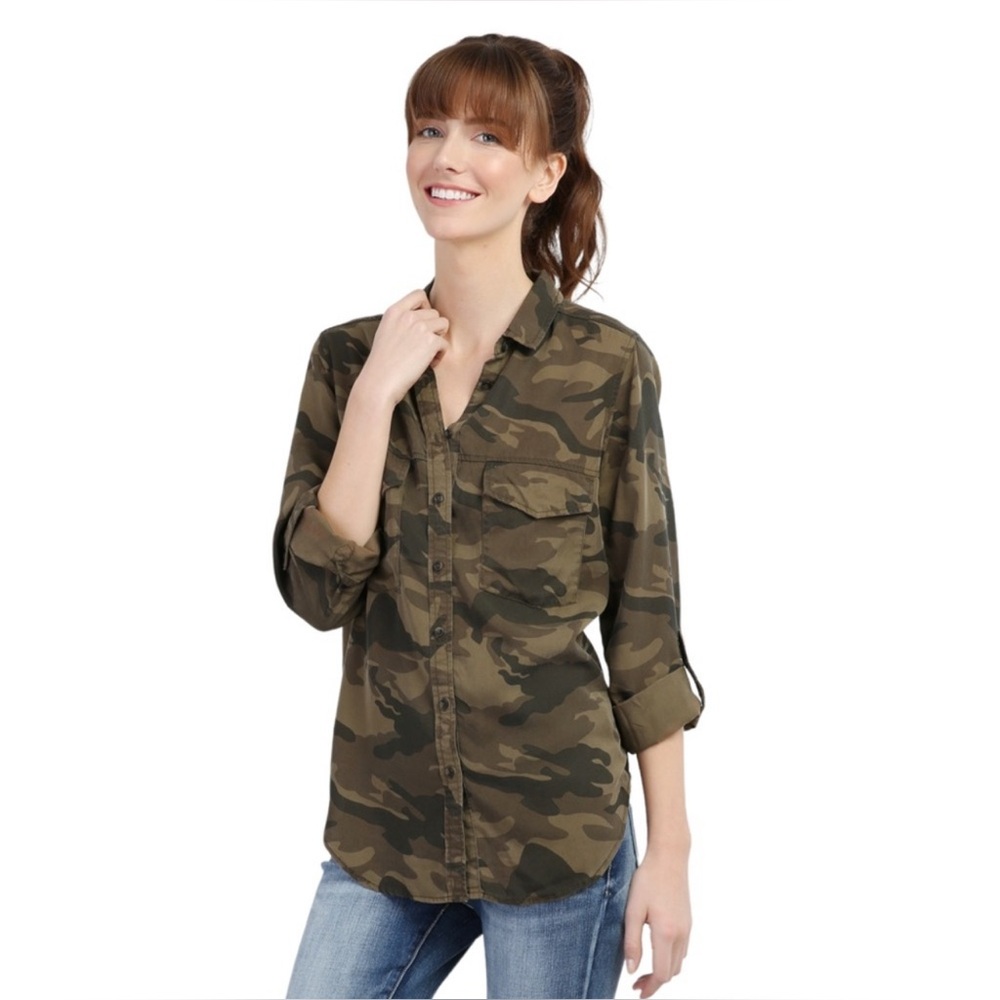 DEX 100% Tencel Camo Button Down Shirt Size XS